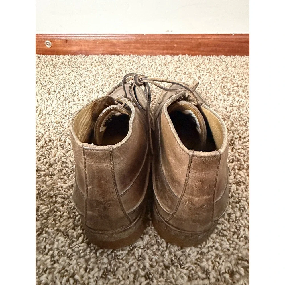 Frye Mens Brown Leather Moc Toe Chukka Boots Lace Up Mid Top Rugged Work Boots